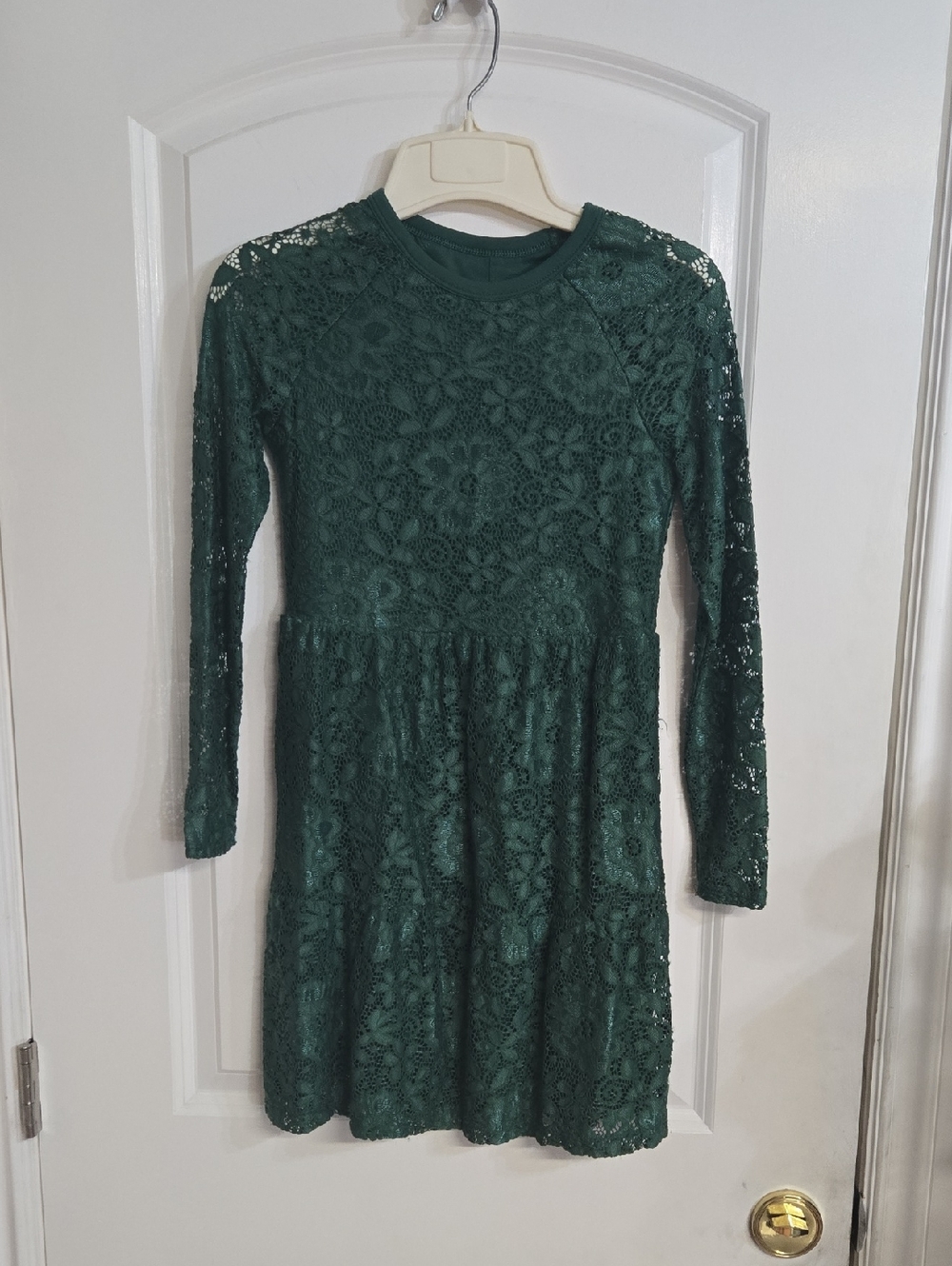 Art Class L (10/12) Forest Green Lace Long Sleeve Dress